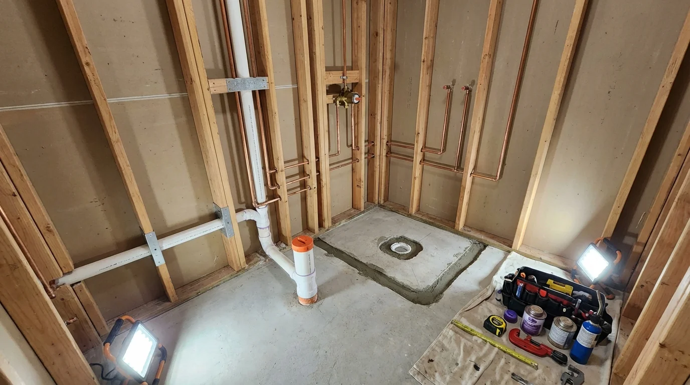 Bathroom rough-in plumbing during remodel by Johns Plumbing LLC in Nowata