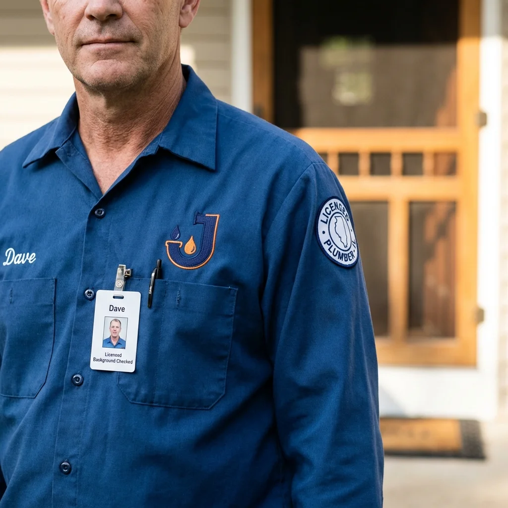 Licensed plumber showing ID badge in Nowata, OK